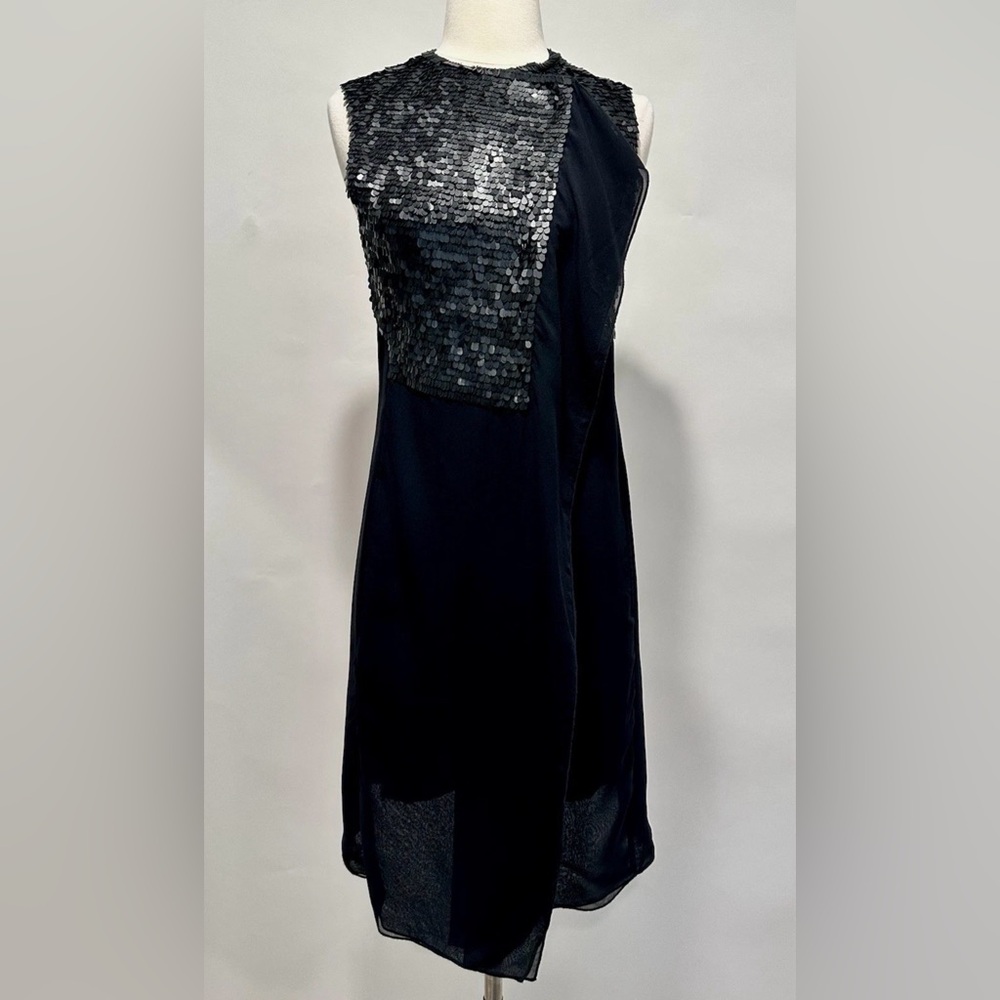 PEACHOO + KREJBERG Black Sequin Embellished Silk Chiffon Wrap Blouse Top S